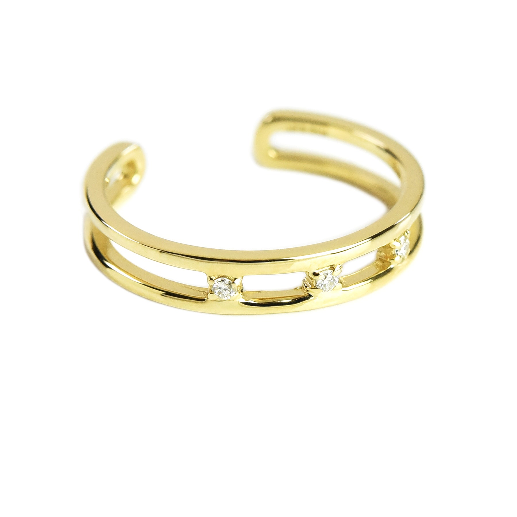 Double Line with Diamonds Cuffs Cum Ring