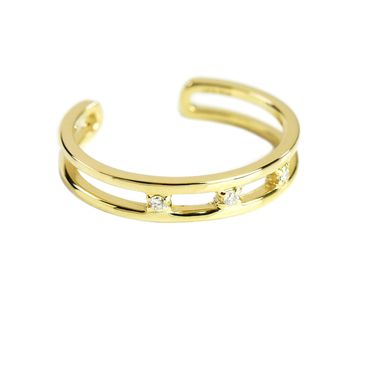 Double Line with Diamonds Cuffs Cum Ring