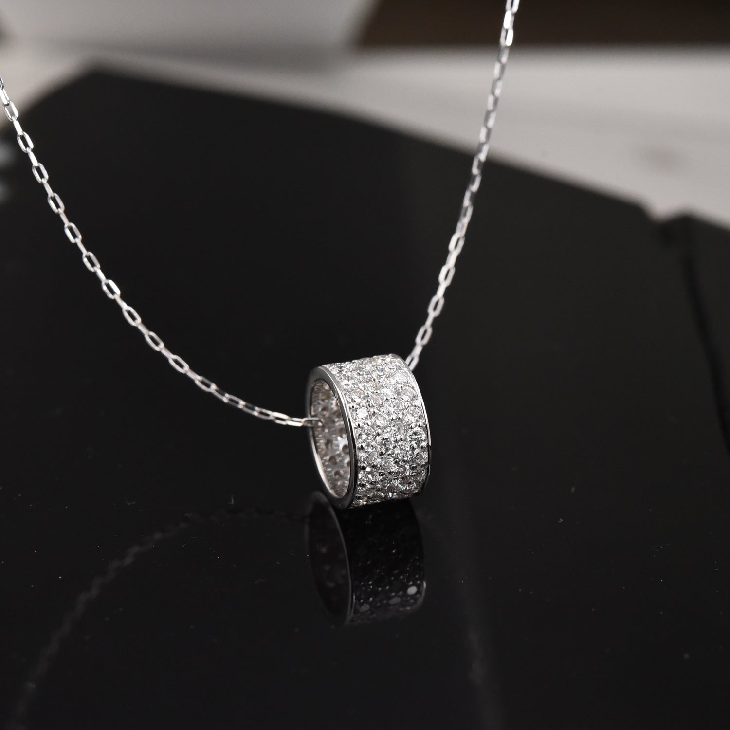 Diamond Drum Pendant with Chain