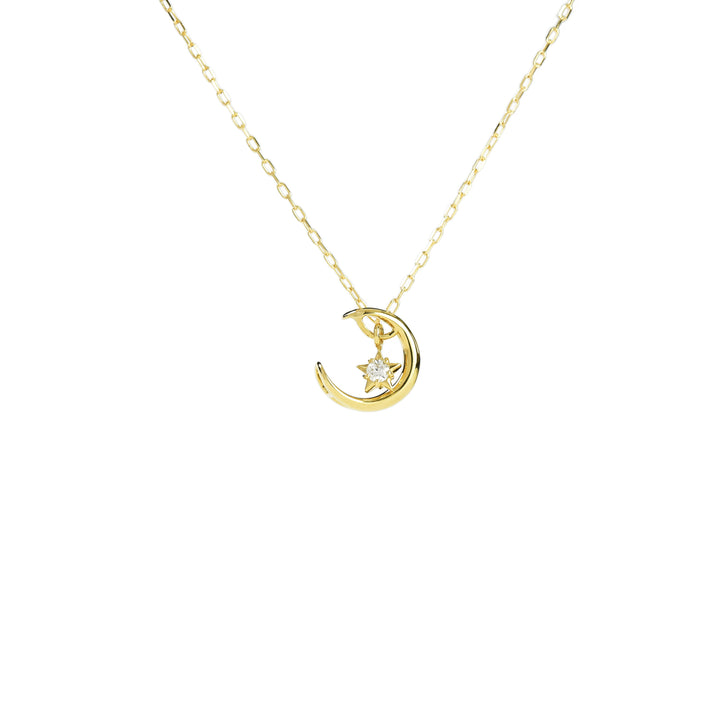 Moon n Star with Diamond Pendant with Chain