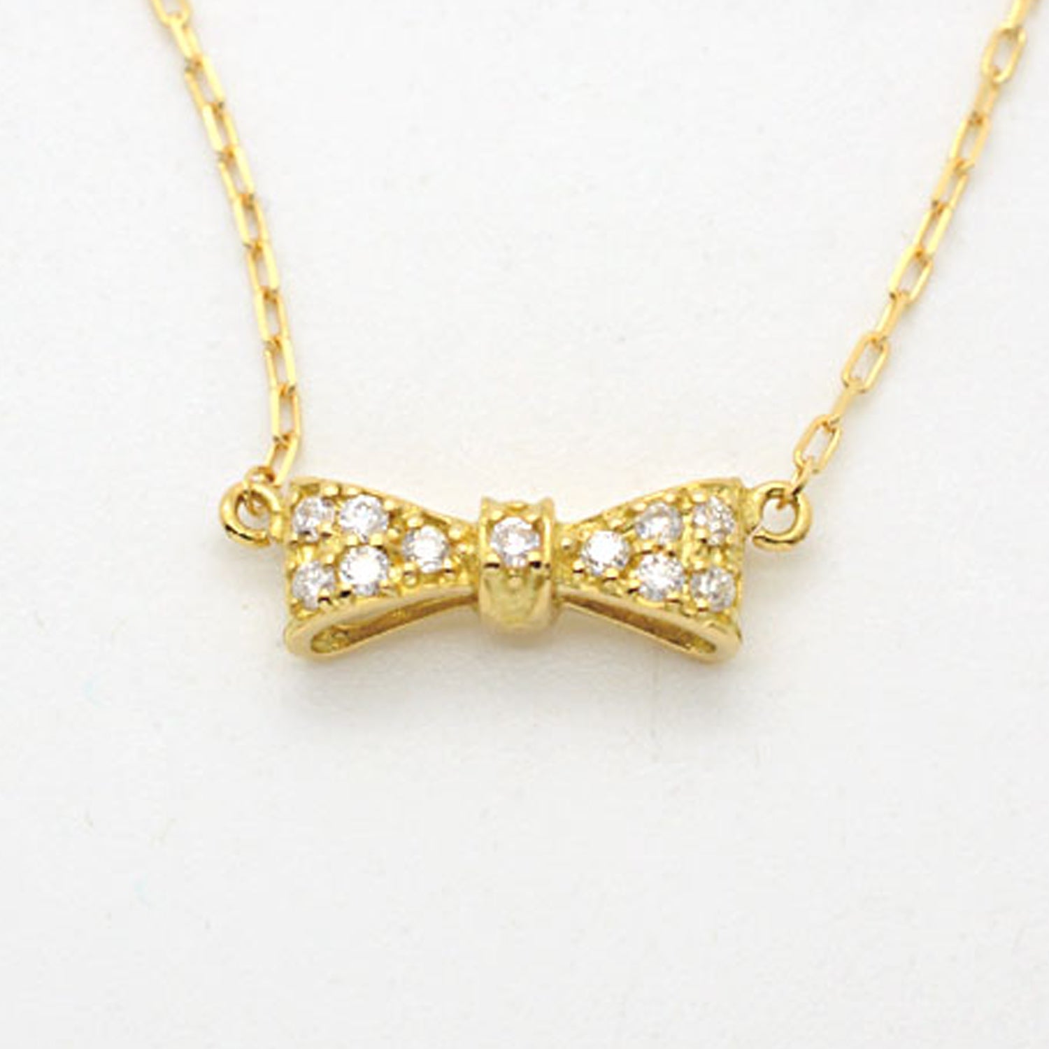 Cute Diamond Bow Pendant with Chain