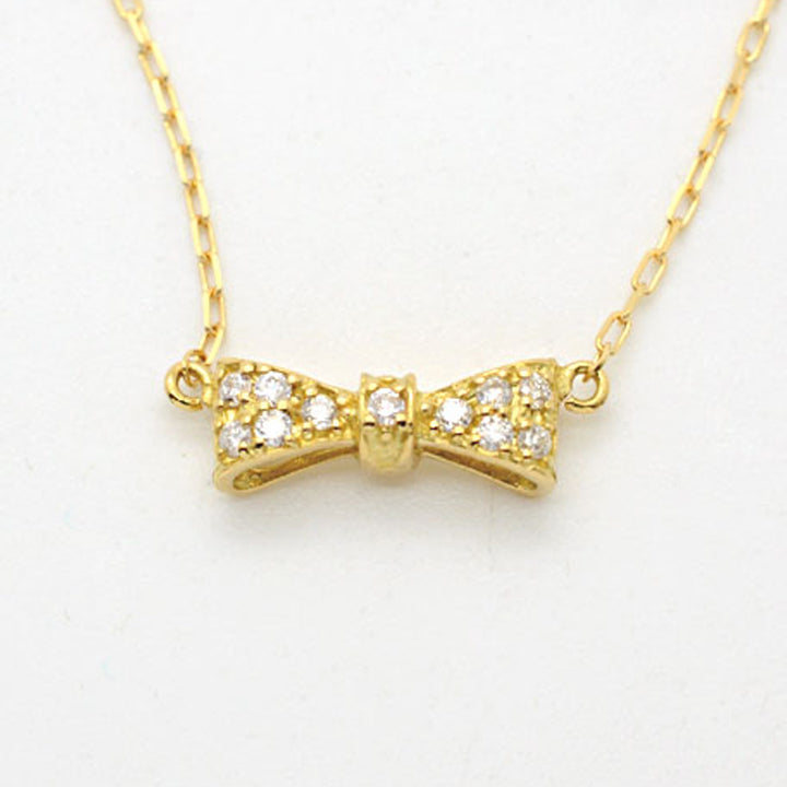 Cute Diamond Bow Pendant with Chain