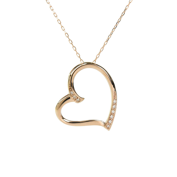 Tilted Heart With Diamonds Pendant With Chain