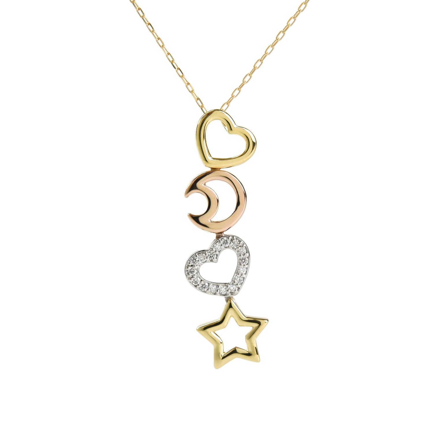 Heart Moon Star N Diamond Pendant With Chain