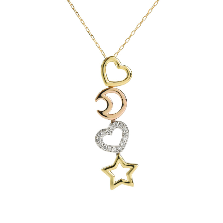 Heart Moon Star N Diamond Pendant With Chain