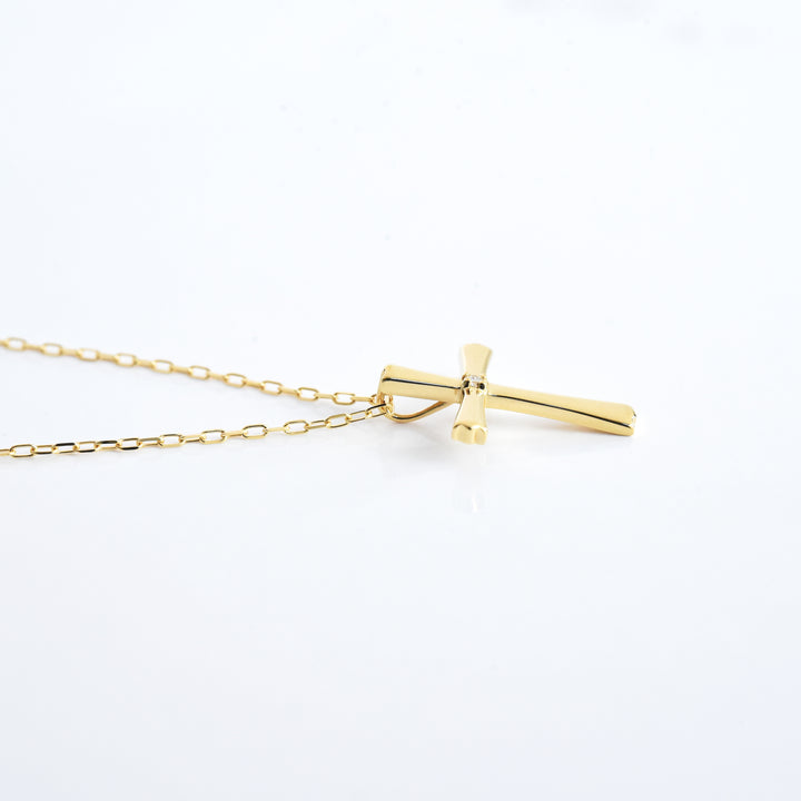 Cross with a Center Diamond Pendant with Chain