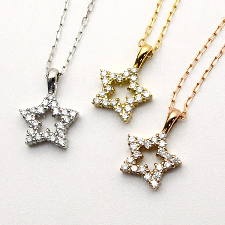 Sparkling Star With Diamonds Pendant With Chain