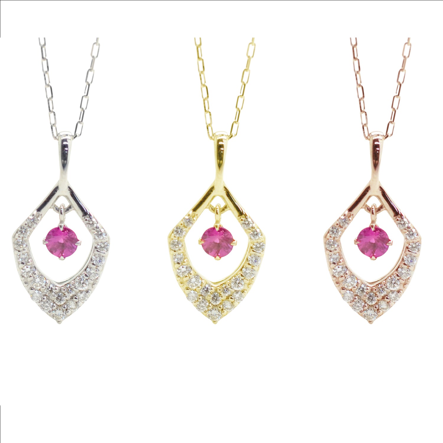 Ruby Drop Diamond Pendant with Chain