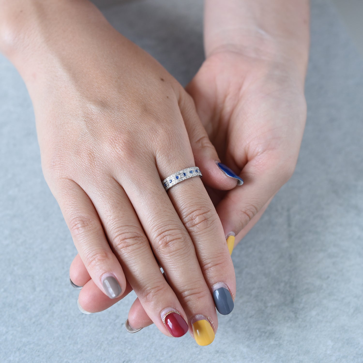 Sapphire n Diamond Block Ring