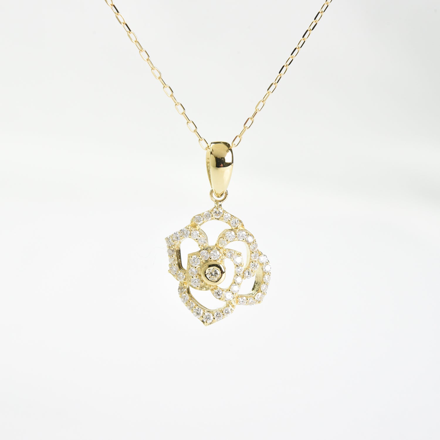 Blooming Rose in Diamonds Pendant with Chain