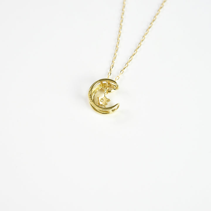 Moon n Star with Diamond Pendant with Chain