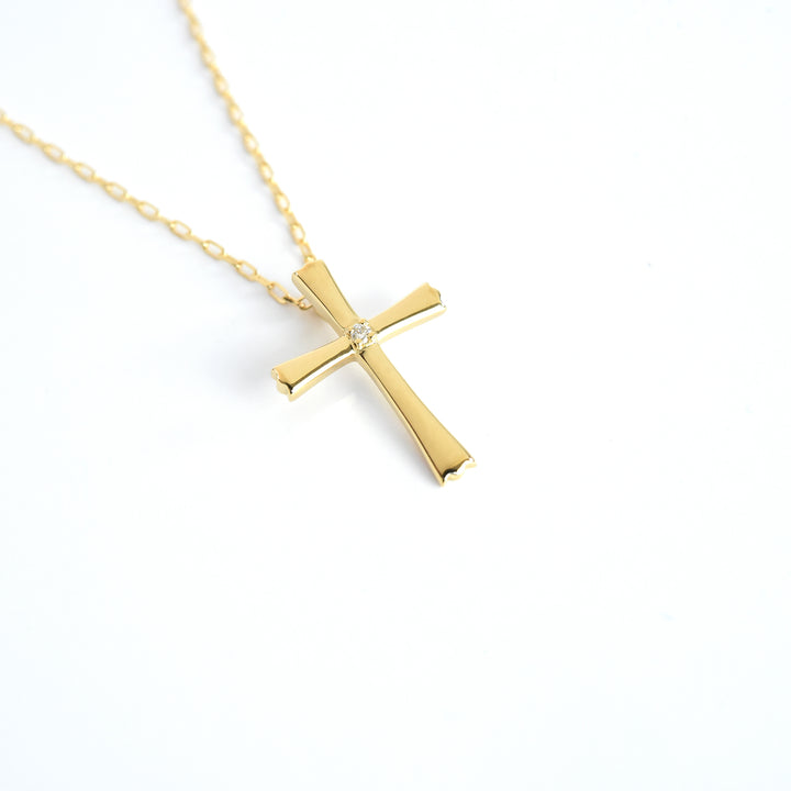 Cross with a Center Diamond Pendant with Chain