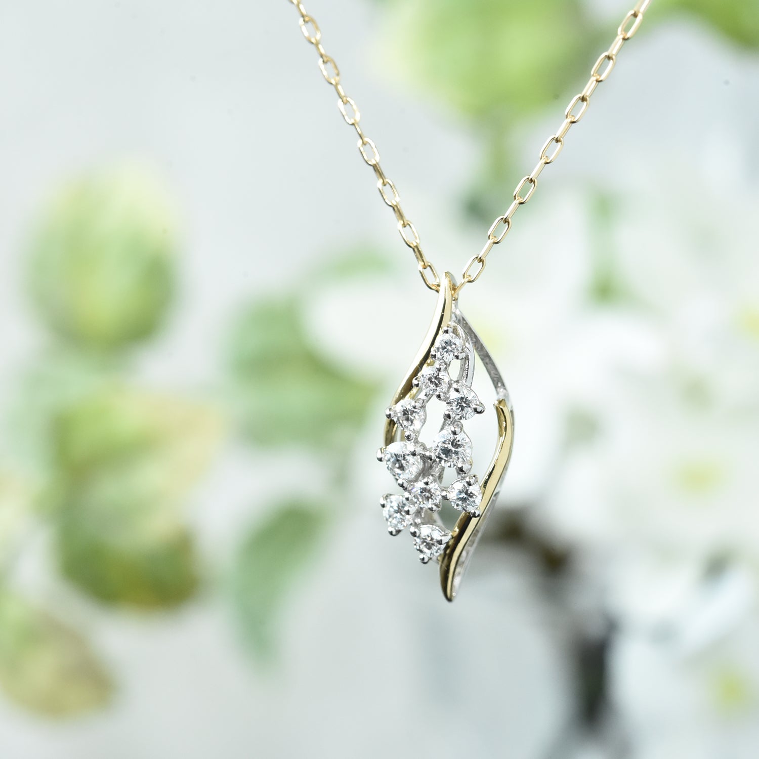 Diamonds in a Leaf Pendant with Chain