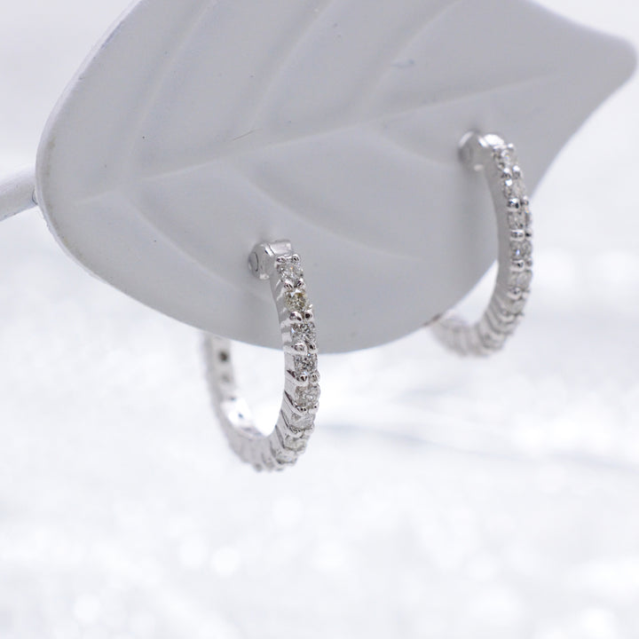 Single Line Diamond Hoop Earrings