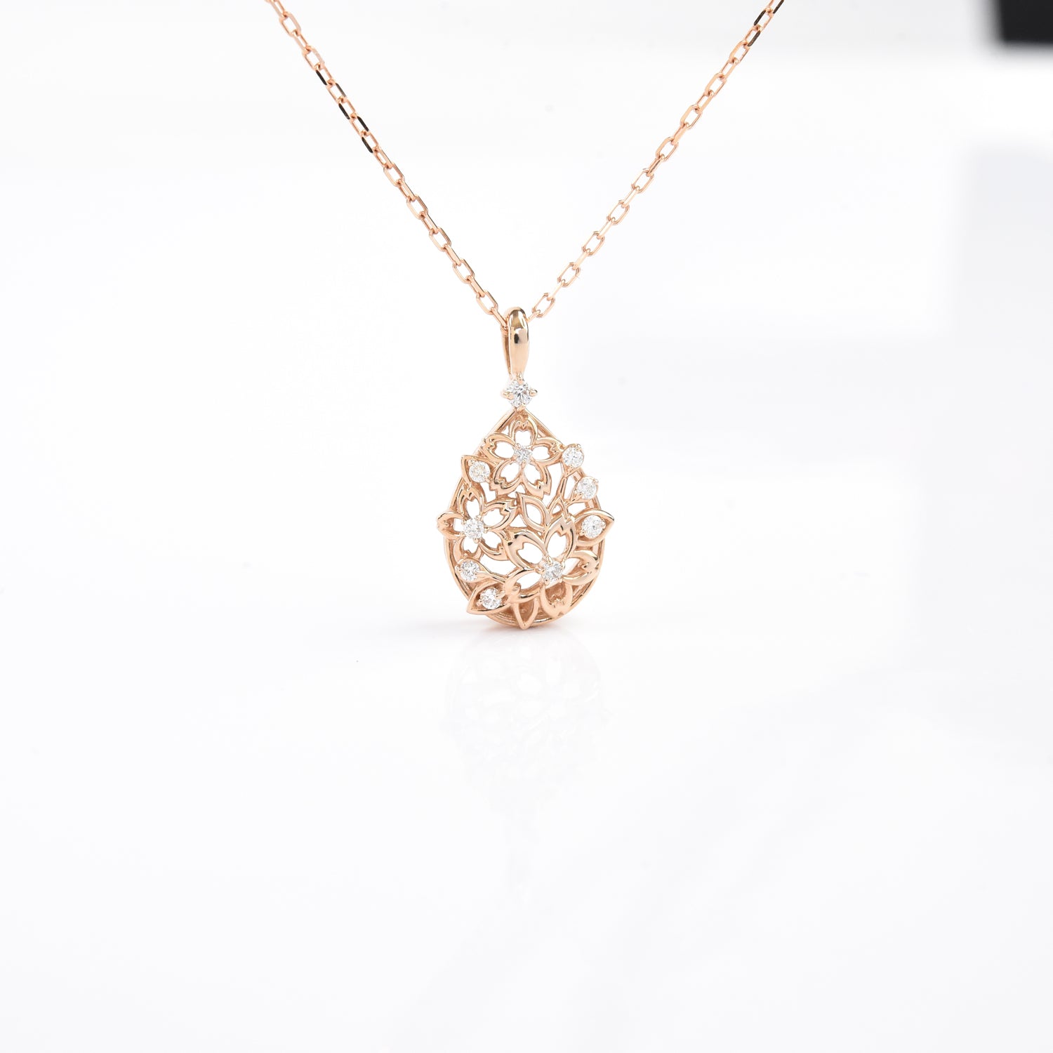 Flower Drop Diamond Pendant with Chain