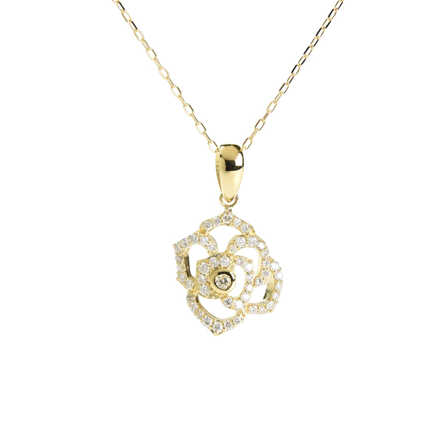 Blooming Rose in Diamonds Pendant with Chain
