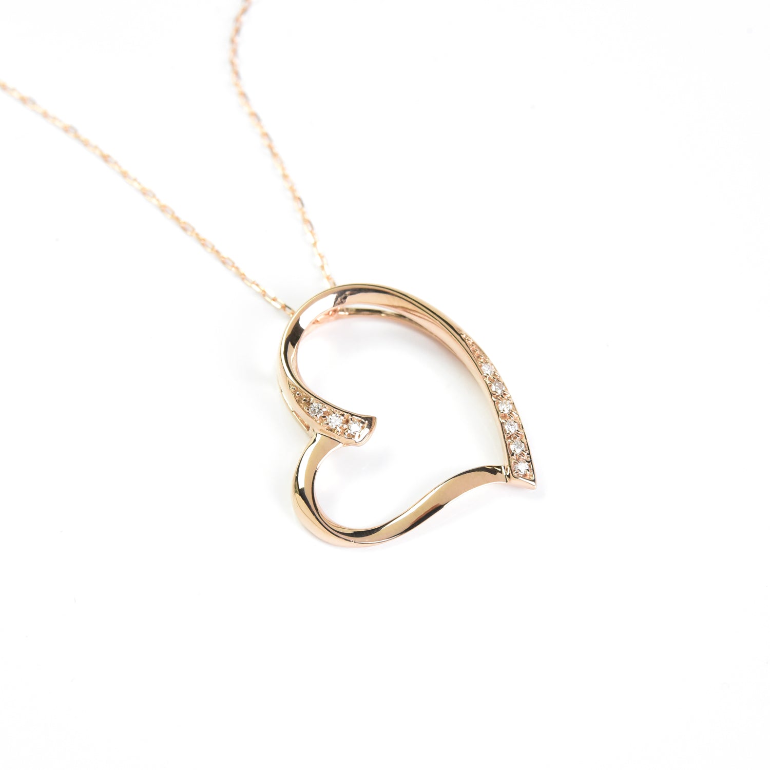 Tilted Heart With Diamonds Pendant With Chain