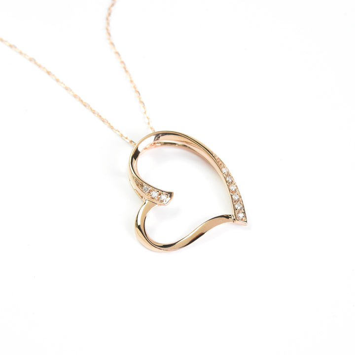 Tilted Heart With Diamonds Pendant With Chain