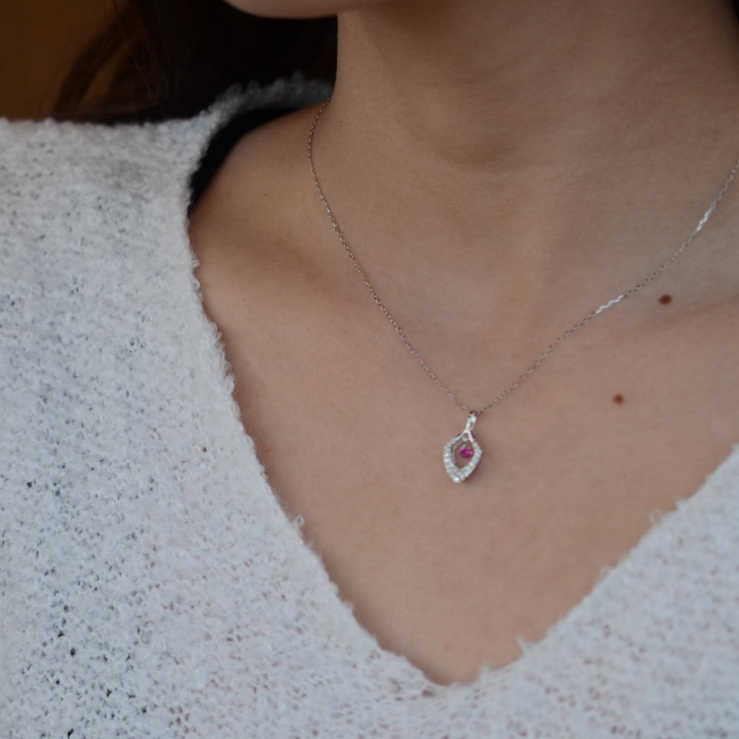 Ruby Drop Diamond Pendant with Chain