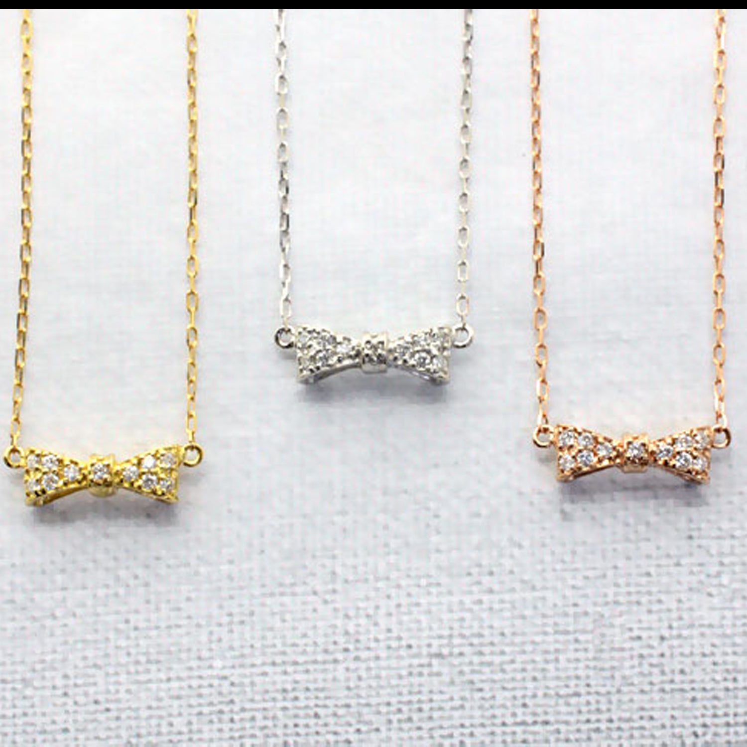Cute Diamond Bow Pendant with Chain