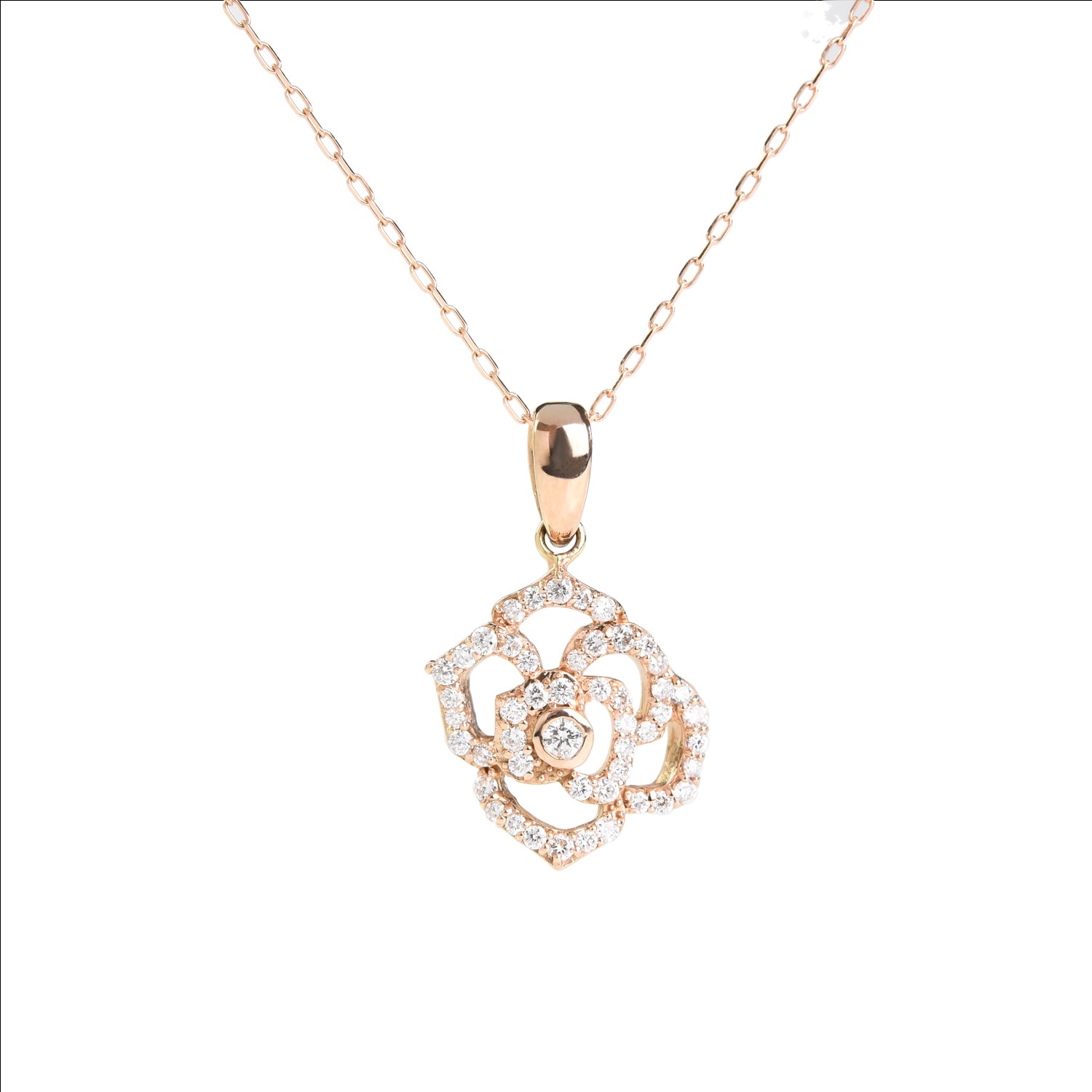Blooming Rose in Diamonds Pendant with Chain