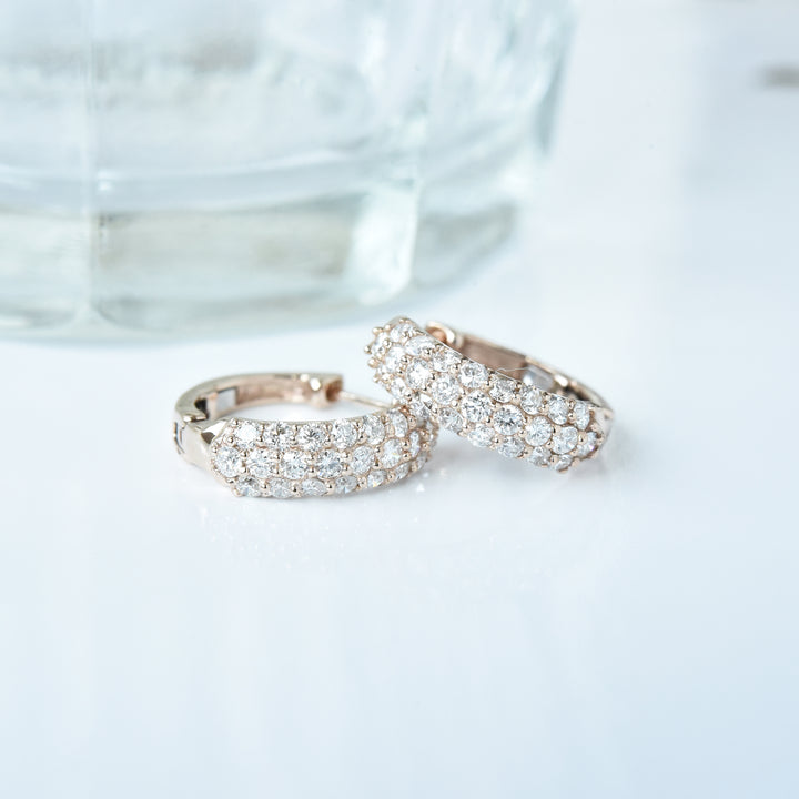 Curve 3 Line Diamond Hoop Earrings