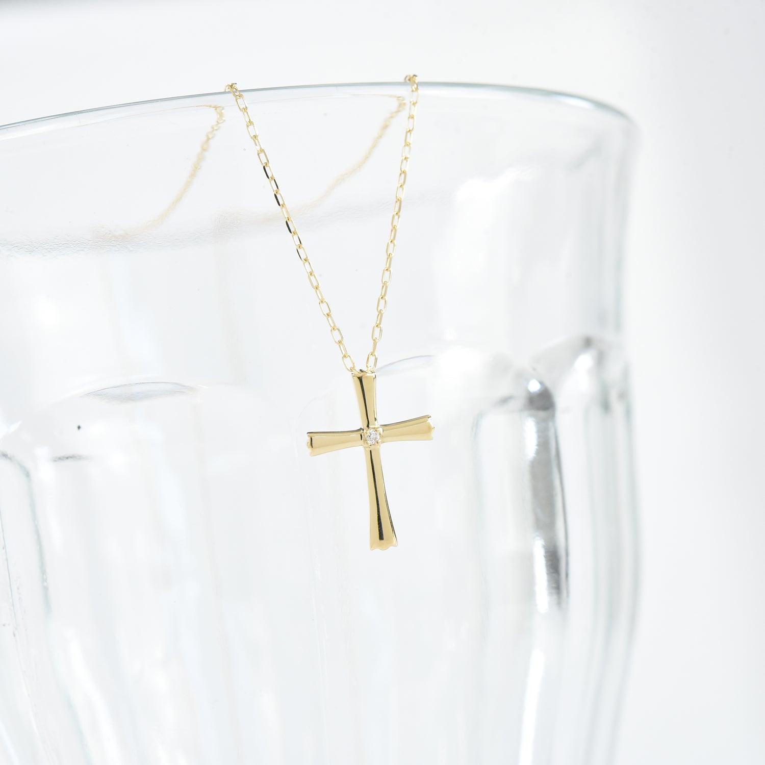 Cross with a Center Diamond Pendant with Chain