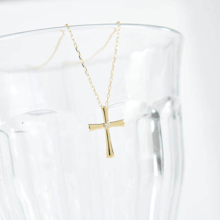 Cross with a Center Diamond Pendant with Chain