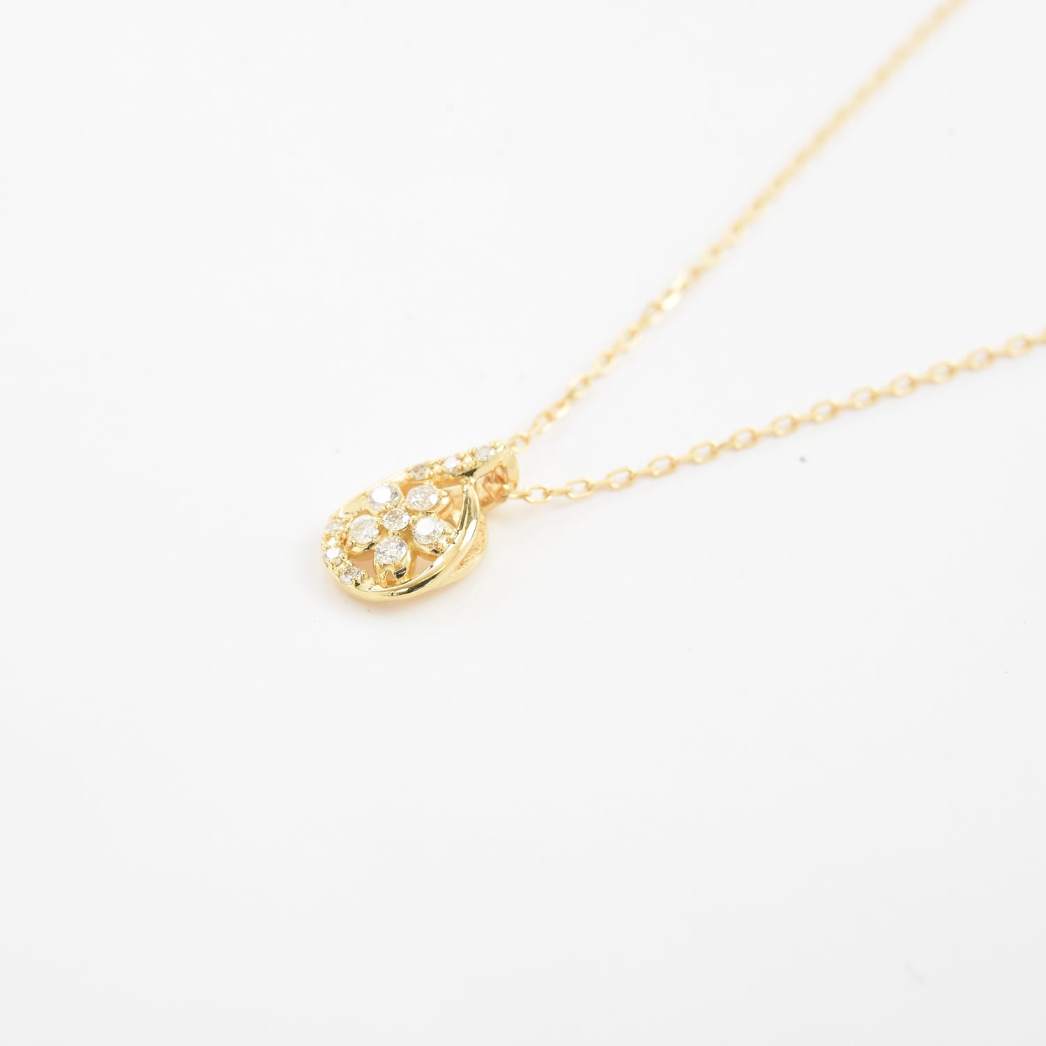 Diamond Flower in a Drop Pendant with Chain