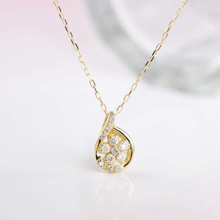 Diamond Flower in a Drop Pendant with Chain