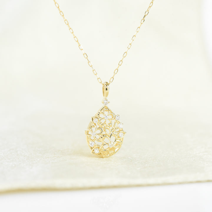 Flower Drop Diamond Pendant with Chain