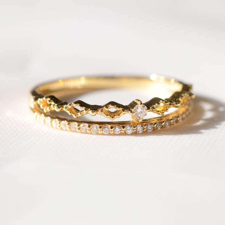 2 Line Venetian Diamond Ring