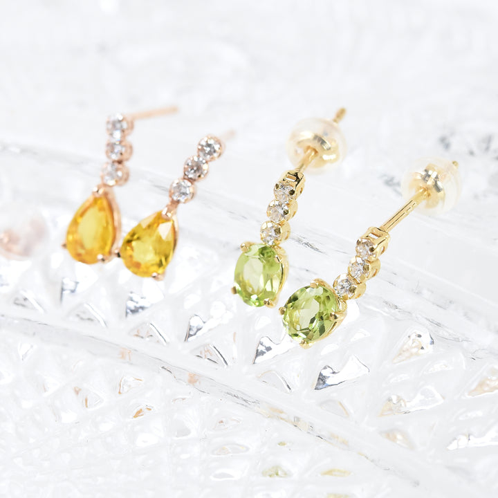 Per-Diamond Line with Hanging Stone Earrings