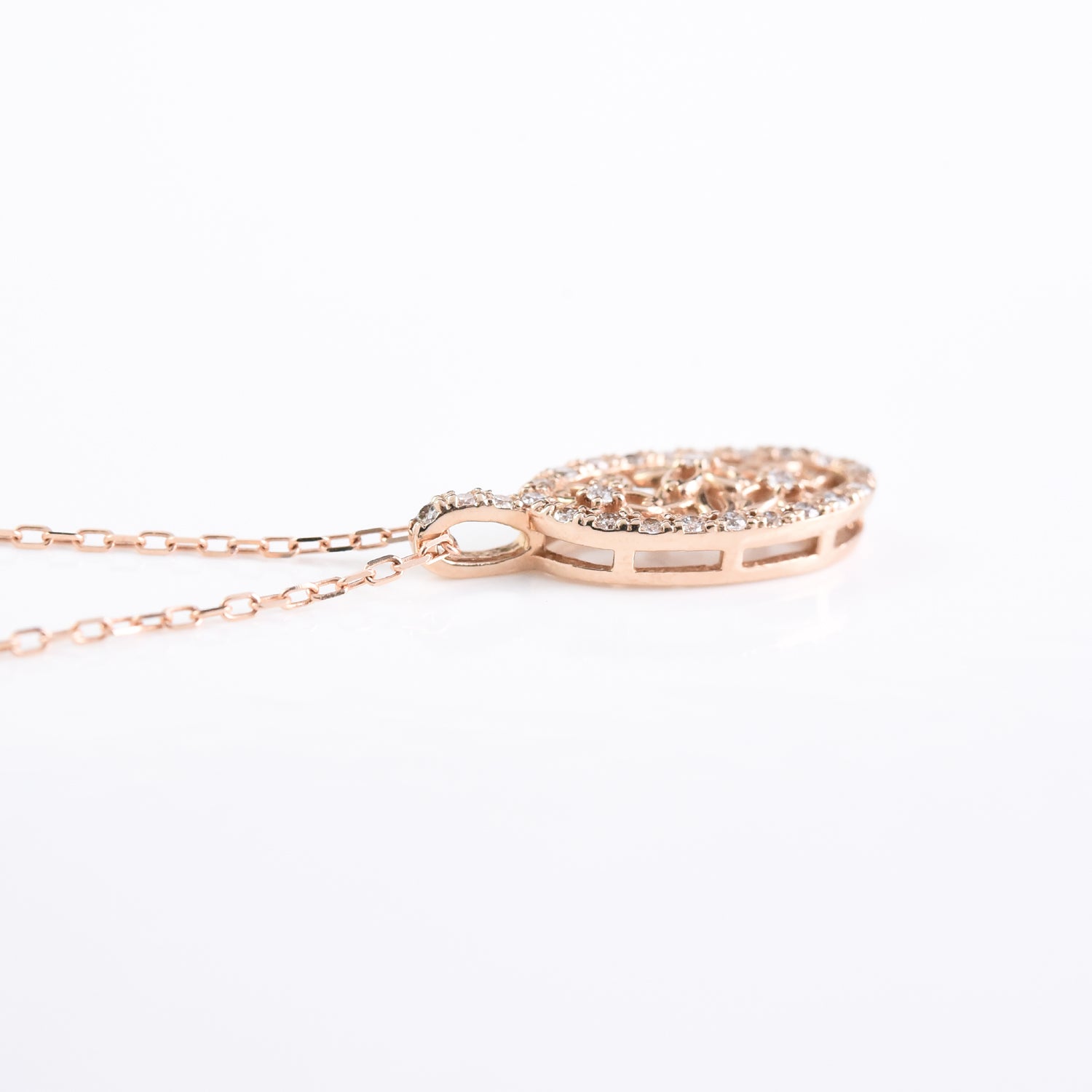Oval Flower Diamond Pendant with Chain