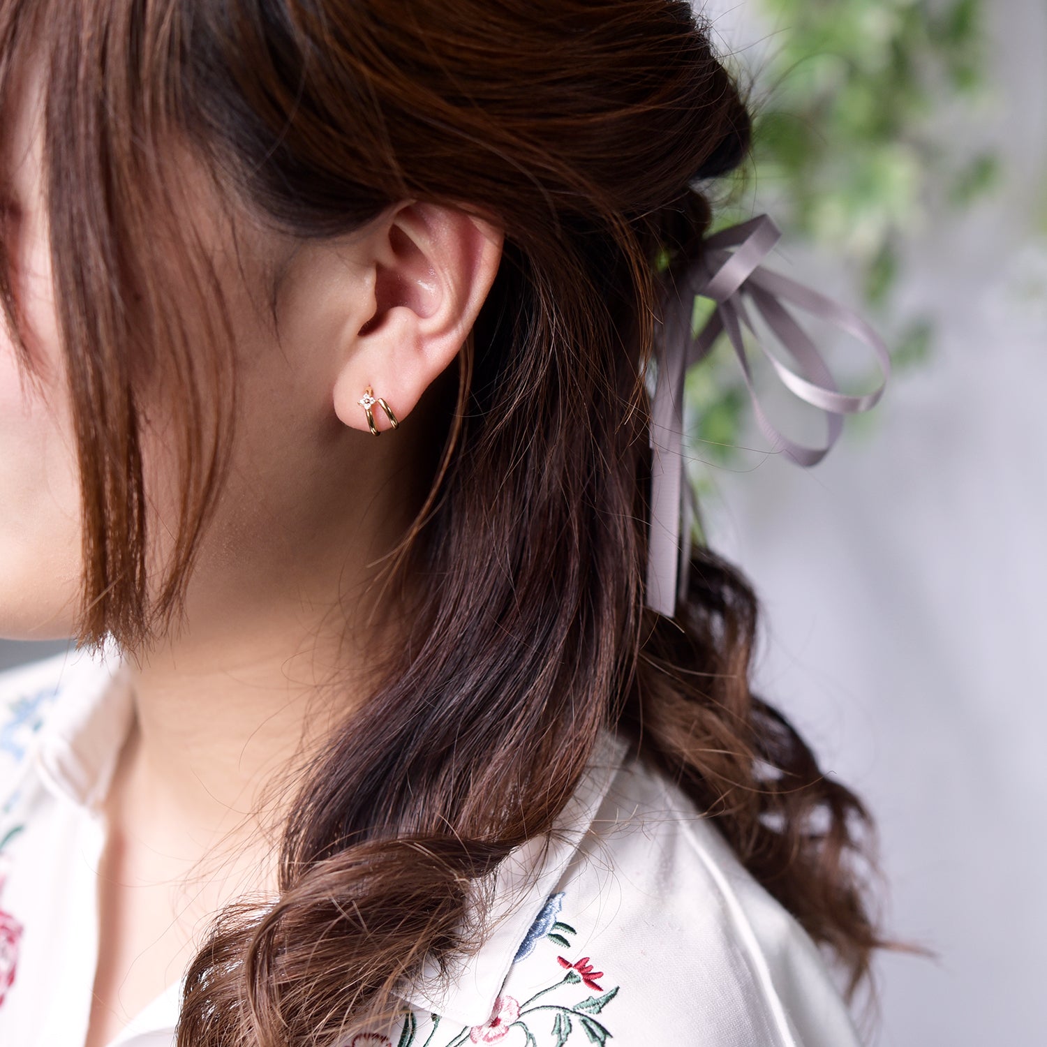 Diamond Flower Hoop Earring
