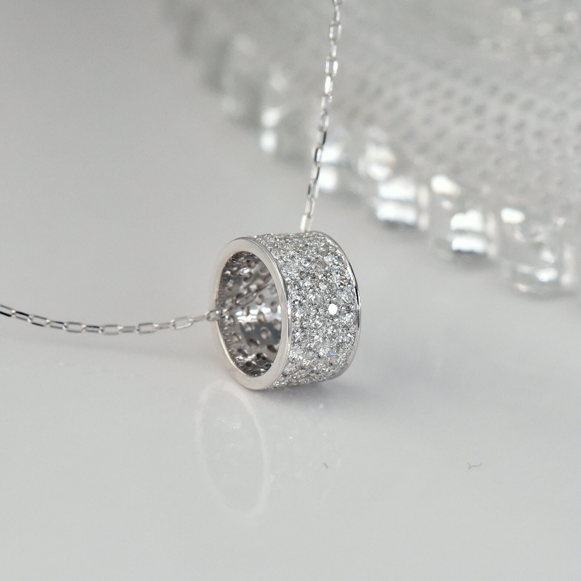 Diamond Drum Pendant with Chain