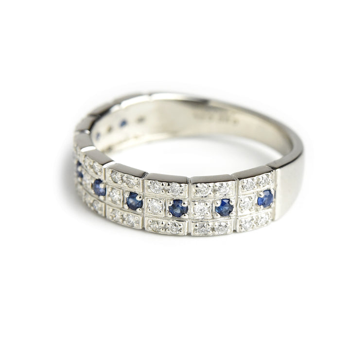 Sapphire n Diamond Block Ring