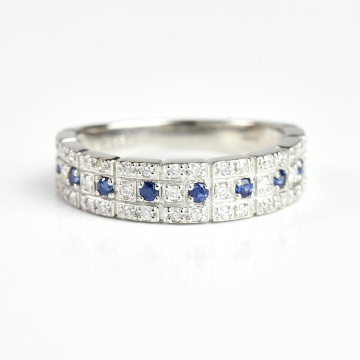 Sapphire n Diamond Block Ring