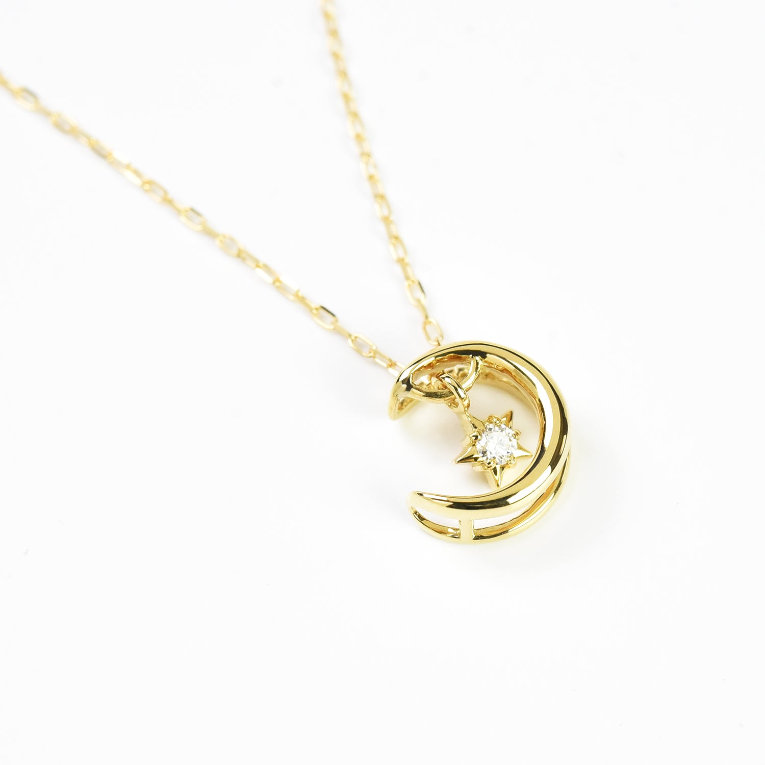 Moon n Star with Diamond Pendant with Chain