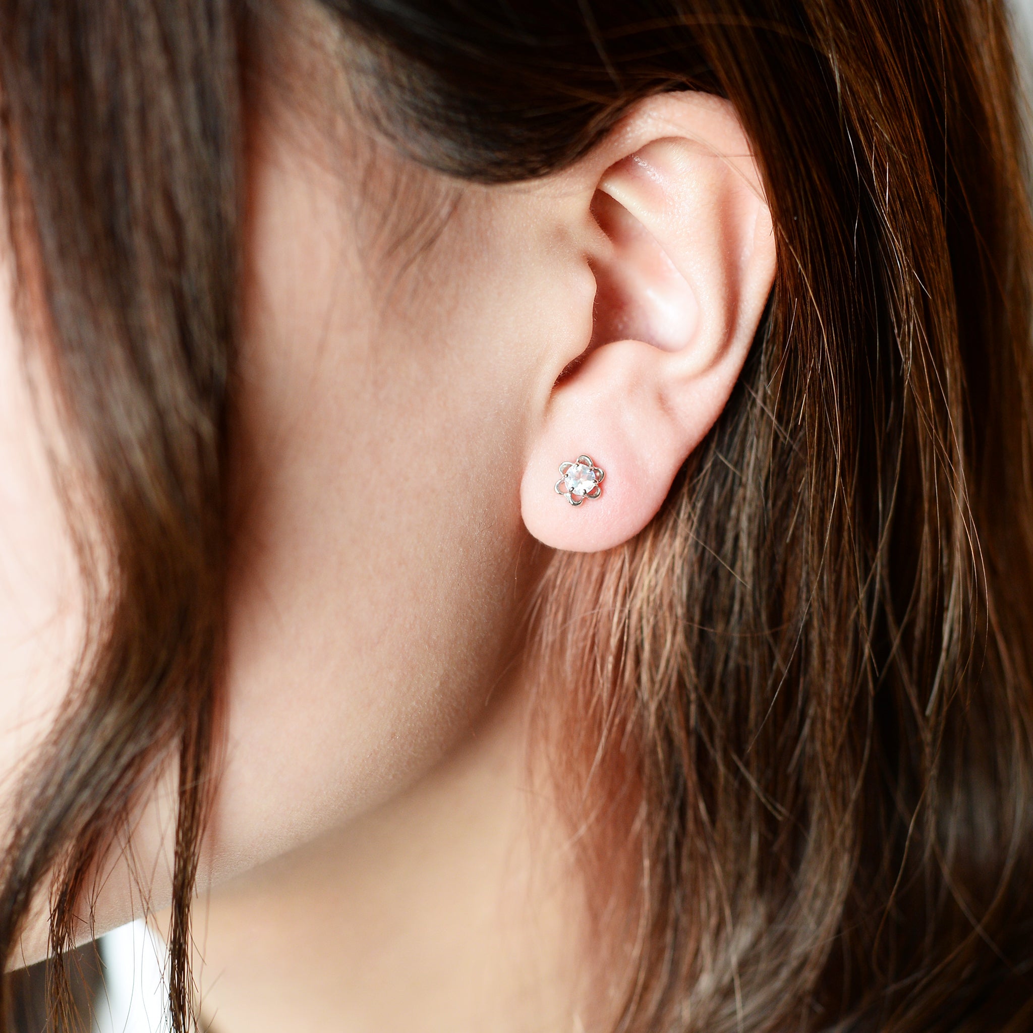 Flower with a Center Stone Earrings