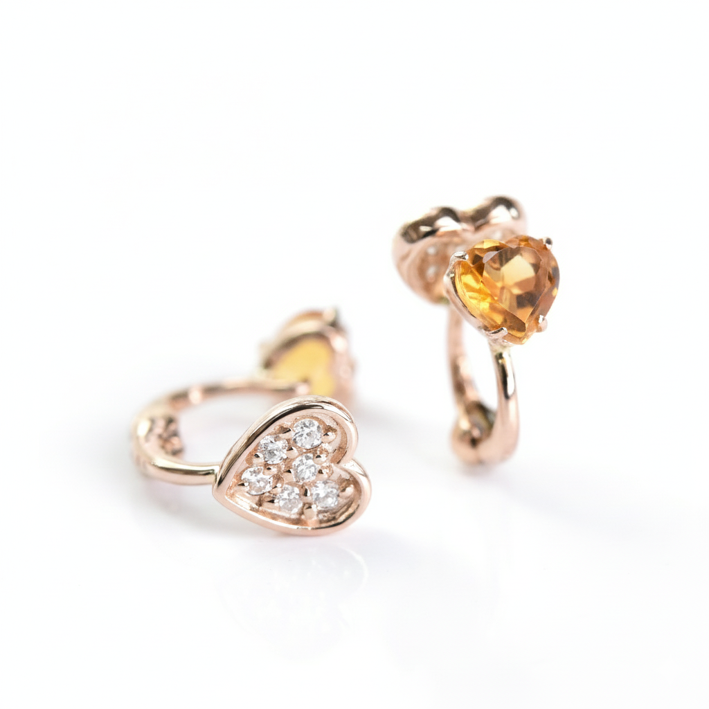 Heart Diamond n Stone Ear Cuffs