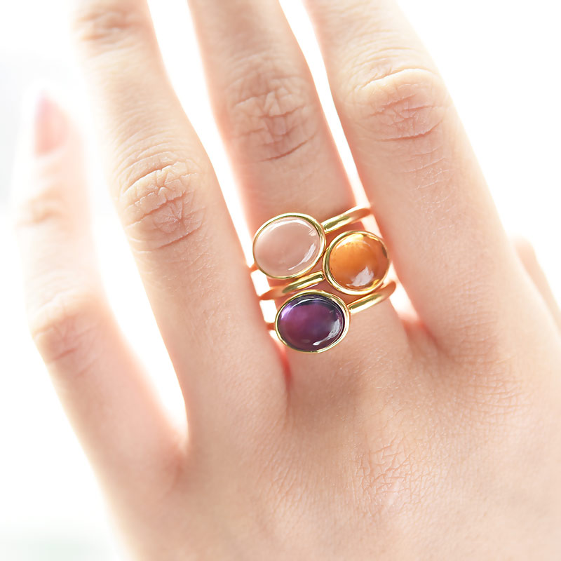 Ame Oval Amethyst Cabuchon Ring