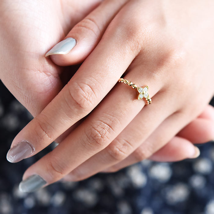 Bead Flower Diamond Adjustible Ring